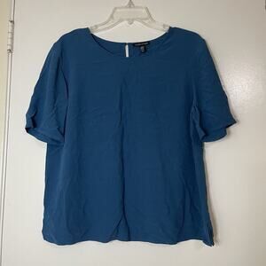 EILEEN FISHER teal blue short sleeve round neck blouse top medium